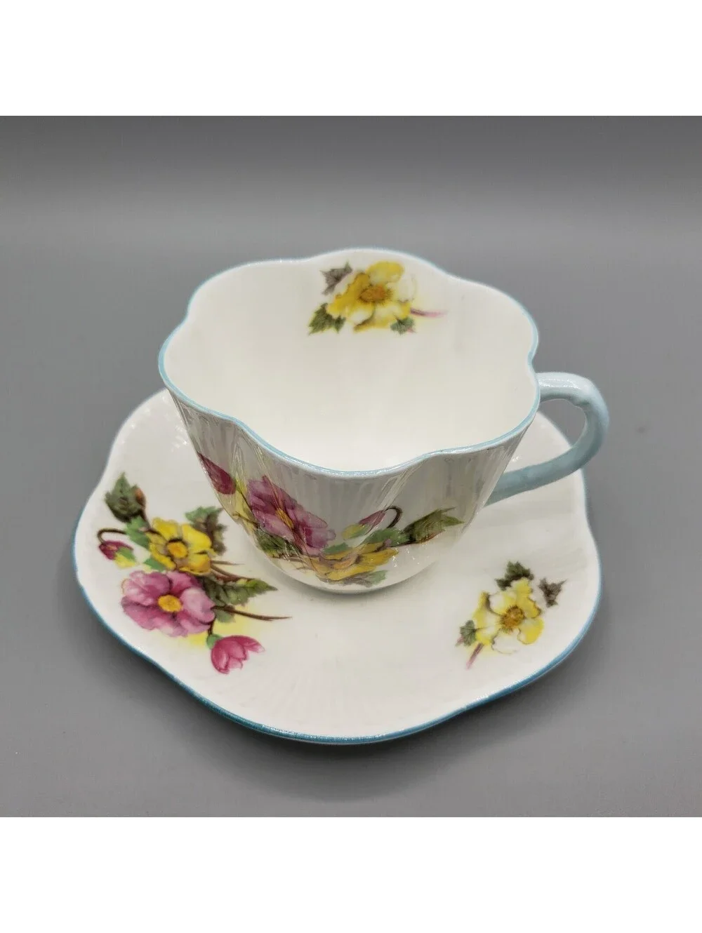 Vintage Shelley Teacup and Saucer Begonia Dainty Shape England LARGE